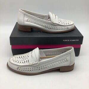 Vince Camuto VC-Calie Bianco White Woven Leather Loafers Size‎ 9M Womens Shoes
